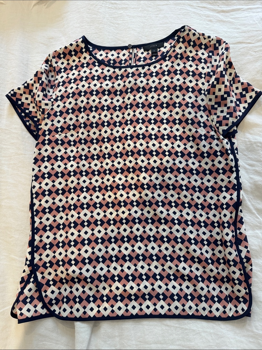 J. Crew Navy, Pink & White Geometric Short-Sleeve Tee